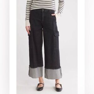 Democracy - Skyrise Jeans Women's Size 6 Black Wash Cuffed Wide Leg Cargo Pants